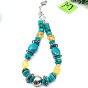 Chico's Singlestrand Turquoise Silver and Amber Necklace